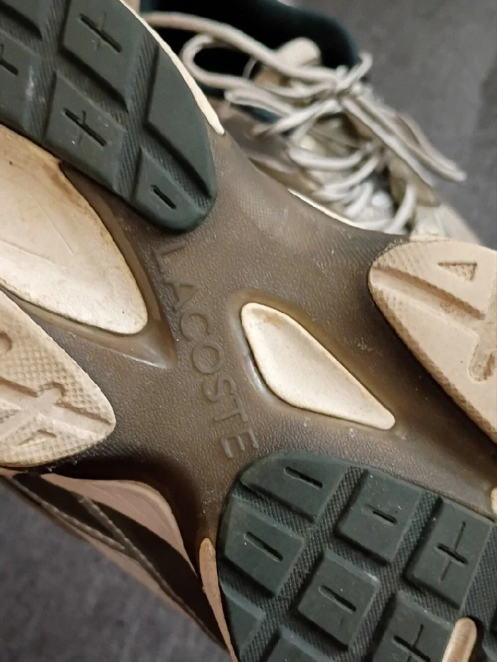 Lacoste Women's Cream Mesh Sneakers with Dark Green Accents